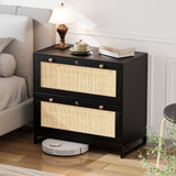 VINGLI Black Rattan 2 Drawer Lateral File Cabinet with Lock, Wood Locking File Cabinets for Home Office, File Cabinet Printer Stand for Hanging Letter/Legal Size Labeled Folders, Oak, 30W x 16D x 28H VINGLI