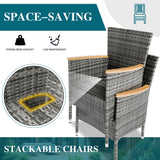 Shintenchi 5 Piece Patio Dining Set, Wicker Patio Conversation Set with Wooden Table Top, Outdoor Table and Chairs with Soft Cushions for Backyard, Deck and Garden, Grey Wicker Shintenchi