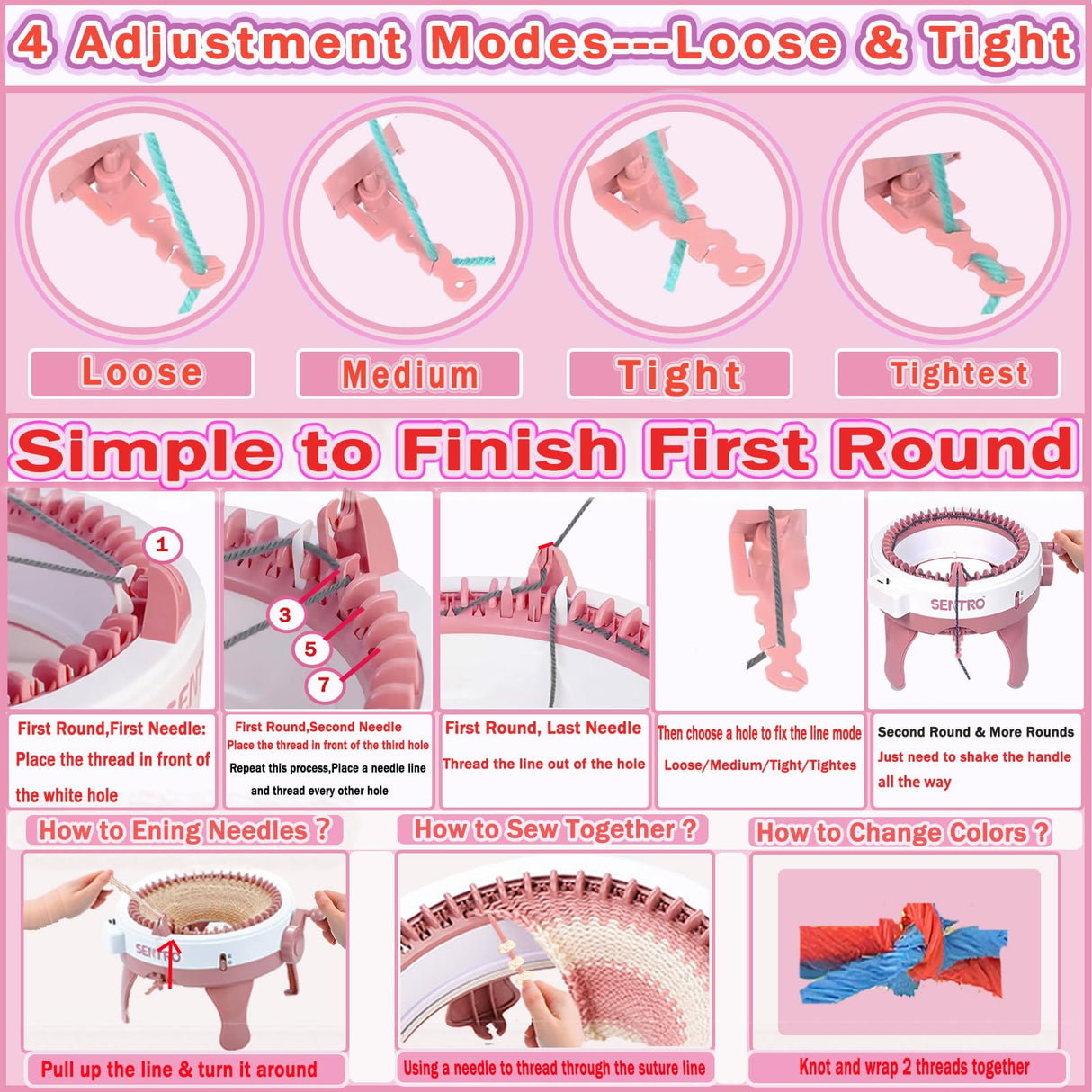 PKHOUHYI Sentro Knitting Machine,48 Needles Knitting Machine with Row Counter Automatic Circular Weaving Spinning Knitting Loom Machine Kit for Adults & Beginners for Scarves,Sweater,Hat PKHOUHYI