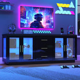 69" LED TV Stand for 70/75/80 inch TV,Modern Entertainment Center with Power Outlets,High Glossy Media Console Table Storage Cabinet with Open Shelves & Drawers for Living Room, Bedroom-Black jiteentarou