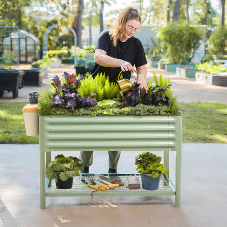 Elevated Raised Garden Bed-V Series, 2' x 4' Garden Beds with Legs & Storage Rack for Patio Porch, 700 Lbs Weight Capacity, Outdoor Planter Boxes for Gardening Herbs Vegetables Flowers, Olive Green Vego garden