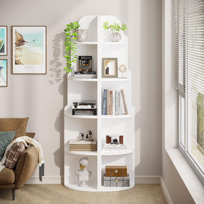 Tribesigns 69" Modern White Corner Bookshelf - 5-Tier Storage Rack for Living Room, Home Office & Kitchen - WoodArtSupply