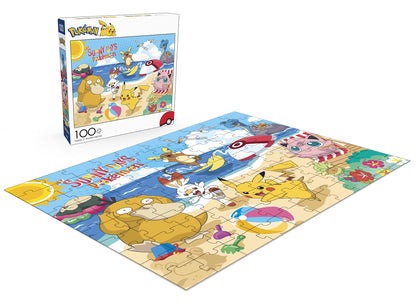 Buffalo Games - Pokemon- Pokemon Beach Day - 100 Piece Jigsaw Puzzle for Families -Challenging Puzzle Perfect for Game Nights - Finished Size is 15.00 x 11.00