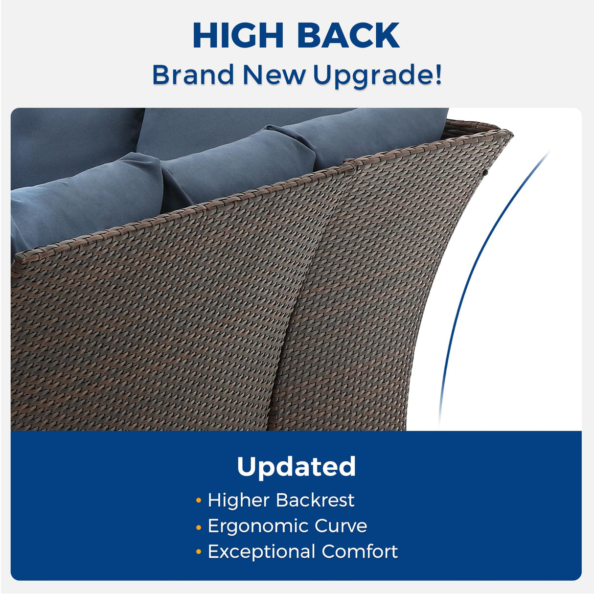 Wisteria Lane 7 Pieces Patio Furniture Set Outdoor Furniture Sectional, High Back Outdoor Patio Dining Table Set, Wicker Patio Conversation Set with Cushions for Balcony Lawn and Garden, Blue Wisteria Lane