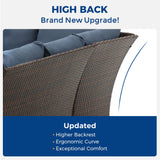 Wisteria Lane 7 Pieces Patio Furniture Set Outdoor Furniture Sectional, High Back Outdoor Patio Dining Table Set, Wicker Patio Conversation Set with Cushions for Balcony Lawn and Garden, Blue Wisteria Lane