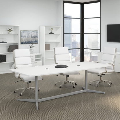 Bush Business Furniture Conference Table for 6-8 People with Sturdy Metal Base in White | Boat Shaped 8 Foot Meeting Desk for Office Boardrooms | 96Wx42D