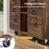 VINGLI Wide 4 Drawer File Cabinet with Lock, Wood Lateral File Cabinet with Open Shelves, Lockable Rolling File Cabinets for Home Office, Dark Brown File Cabinet Printer Stand, Letter Sized VINGLI