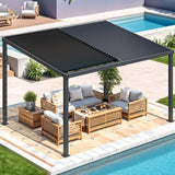 AECOJOY 13' x 10' Louvered Gazebo Pergola, 10x13 Outdoor Hardtop Wall-Mounted Lean to Gazebo with Adjustable Metal Rainproof Patio Roof, Pergolas and Gazebos Clearance, Heavy Duty Awnings for Patio AECOJOY
