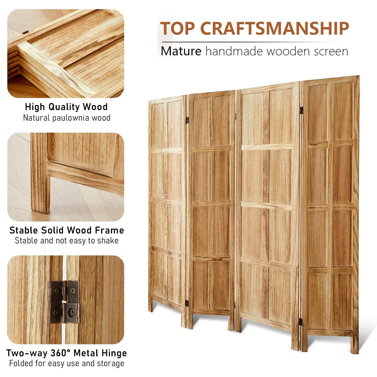 Asnefeli 4 Panel Room Divider, 5.6 FT Folding Privacy Screen Room Divider, Partition Divider for Room Separation, Room Partition Separator, Wooden Wall Divider Screen for Home Office Bedroom (Natural) Asnefeli