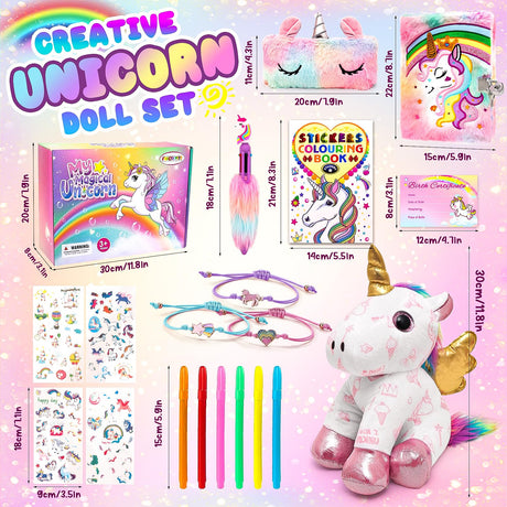 HAPGFS Unicorn Plush and Coloring Book Gift Set, Kids Arts and Crafts Soft DIY Doodle Dolls, Stuffed Animal Toys for Girls Age 3 4 5 6 7 8 Birthday Christmas HAPGFS