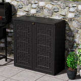 Mrosaa Outdoor Storage Cabinet Waterproof with Shelf,Resin Storage Sheds Outdoor Cabinets for tub towels/chemicals/grill items/Patio/Garden/Backyard, Size 34.3''L*15''W*36.2''H（Black） Mrosaa