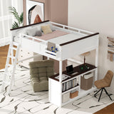 Loft Bed Queen Size, Queen Loft Bed with Desk, Open Shelf and A Storage Box for Teens, Adults & Small Bedrooms, White Bellemave