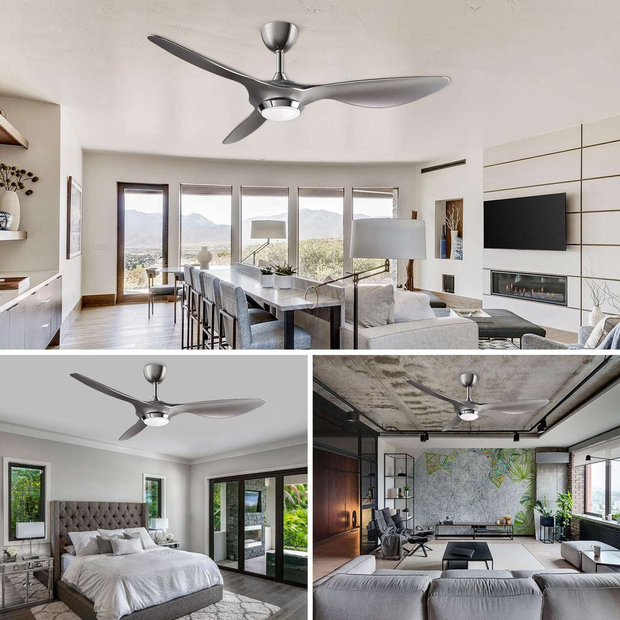 reiga 52 Inch Modern Smart WiFi Ceiling Fan with Light and Remote Control, Living Room Bedroom Patio 3 Blade Ceiling Fans with Reversible Mute DC Motor, Silver reiga