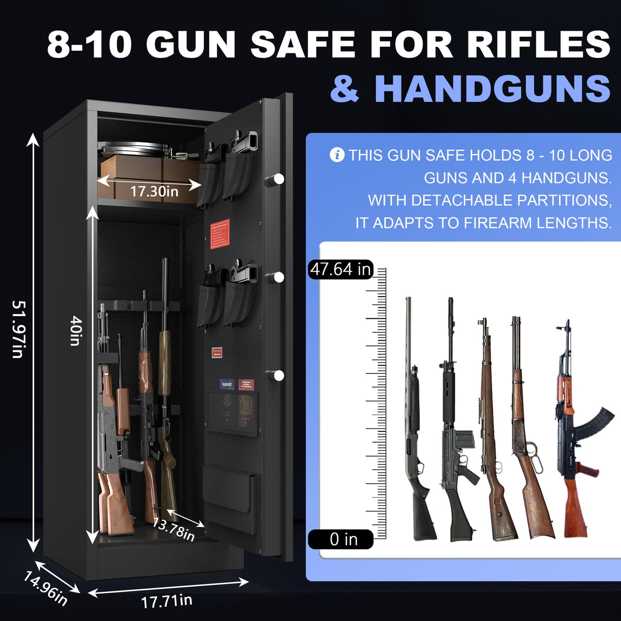 8-10 Gun Safe, Large Gun Cabinet for Home Rifle and Shotgun, Long Gun Safes for Rifles and Pistols, Quick Access Gun Safe with Digital Keypad Gun Safes with Adjustable Shelves & Pistol Pockets Marcree