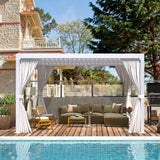 EROMMY 10x10FT Louvered Pergola Outdoor Sun Shade Shelter with Aluminum Frame and Adjustable Metal Rainproof Roof for Garden & Patio, Curtains and Netting Included, White EROMMY