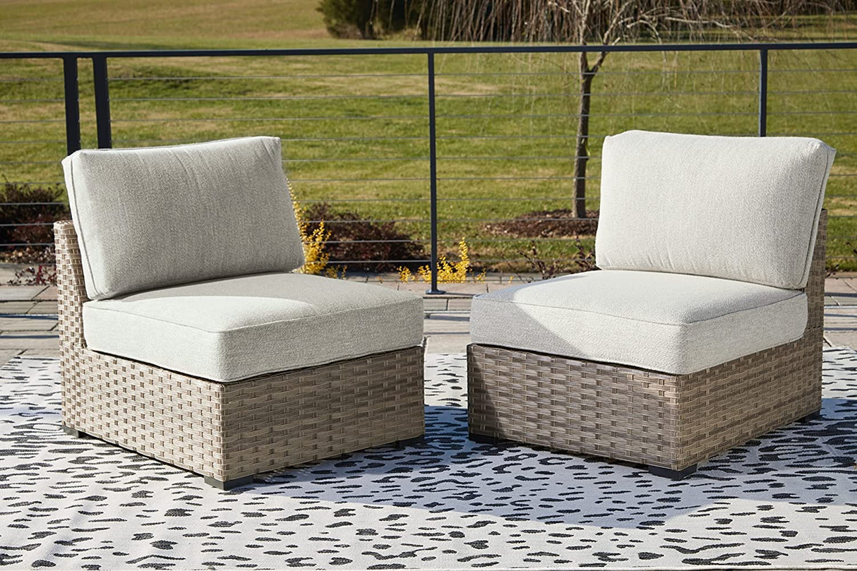 Signature Design by Ashley Outdoor Calworth Resin Wicker Patio Armless Chair, 2 Count, Beige Signature Design by Ashley