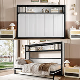 Harper & Bright Designs Twin Size Murphy Bed with Shelves, Metal Foldable Wall Bed Frame, Space-Saving Cabinet Murphy beds, White Harper & Bright Designs
