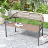 OPENAIRCOMFORT Outdoor Loveseat Bench,46.8 Inches Wicker Frame Patio Bench, All Weather Outdoor Bench with Rattan Backrest Armrests and Metal Legs for Lawn, Front Porch, Park, Yard OPENAIRCOMFORT