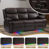 Power Recliner Sofa with LED Lights, USB Charging & Console – PU Leather Wall Hugger Couch for RV, Home Theater & Living Room Electric Reclining Sofa with Cup Holders& Zero-Wall Clearance Design LURVIA
