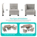 Muphyers 10-Piece Outdoor Patio Furniture Set with Rocking Swivel Chair, PE Wicker Rattan Sectional Sofa Patio Conversation Set with 55,000 BTU Fire Pit Table & Coffee Table, Sand Muphyers