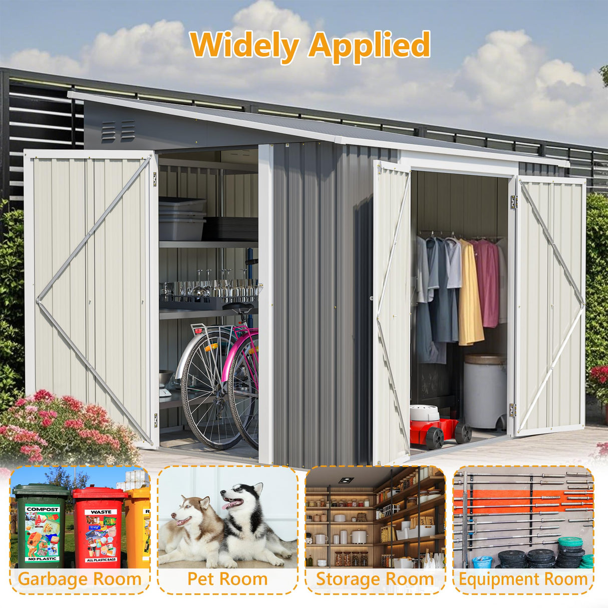 6x8FT Metal Outdoor Storage Shed with Floor Frame,Large Tool&Lawn Mower Shed with Two Lockable Doors for Garden Backyard Patio Storage,Outside Lean to Waterproof Storage Shed Thanaddo