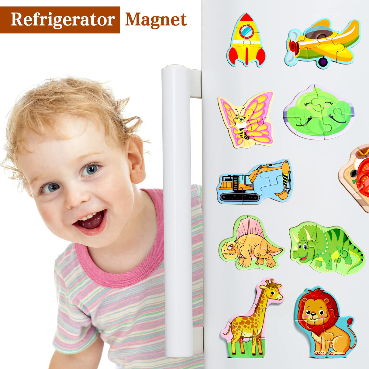 Magnetic Puzzles for Kids Ages 1-3, Travel Toddler Puzzles Ages 2-4 Year, Food Activities Toy for Boys & Girls 3-5 yo - Learning Magnet Gift for Road Trip QimuMku