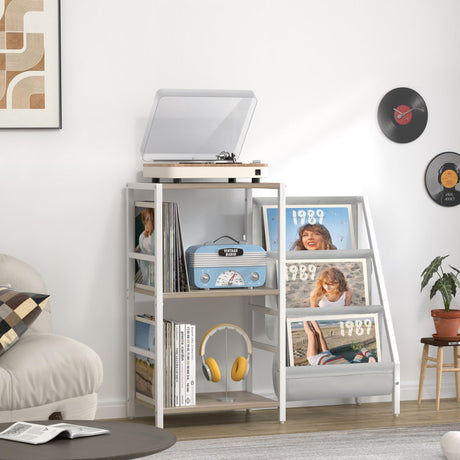 Record Player Stand with Vinyl Storage, Record Player Table with Record Storage 200 Albums, Turntable Stand with Record Holder Vinyl Display Shelf, Record Cabinet Media Stereo Tewinko