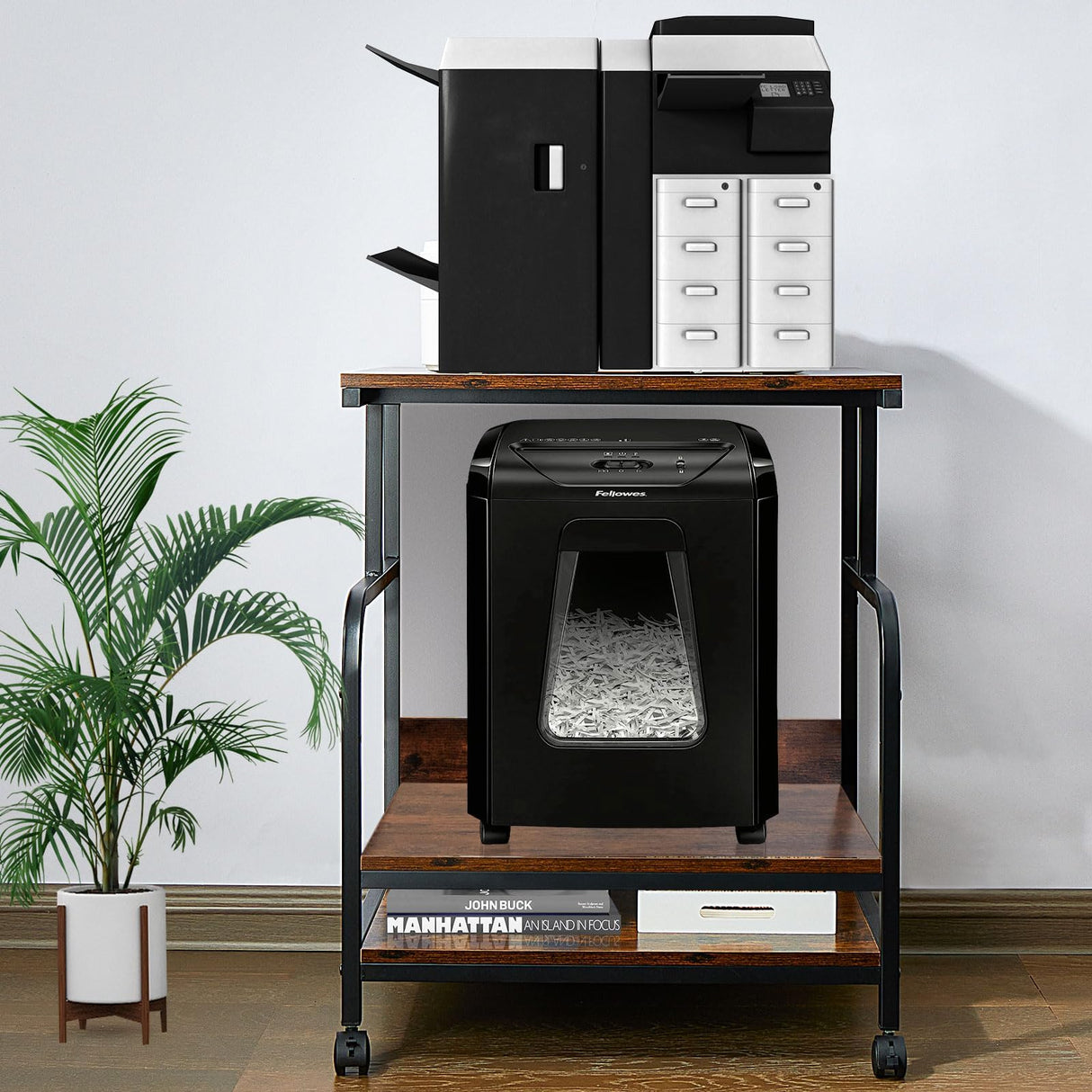 jarrvz Large Printer Stand, Removable and Fixed Printer Stand, Large Fax Machine Printer Stand, Laser Printer Stand, Printer Stand with Storage Space, Scanner Office Rolling Carriage, Retro Brown jarrvz