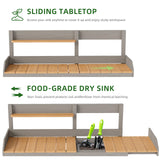 Wooden Potting Bench Table with Sink, Outdoor Garden Table Work Bench with Shelf, Workstation for Outside Patio Lawn SoliWood
