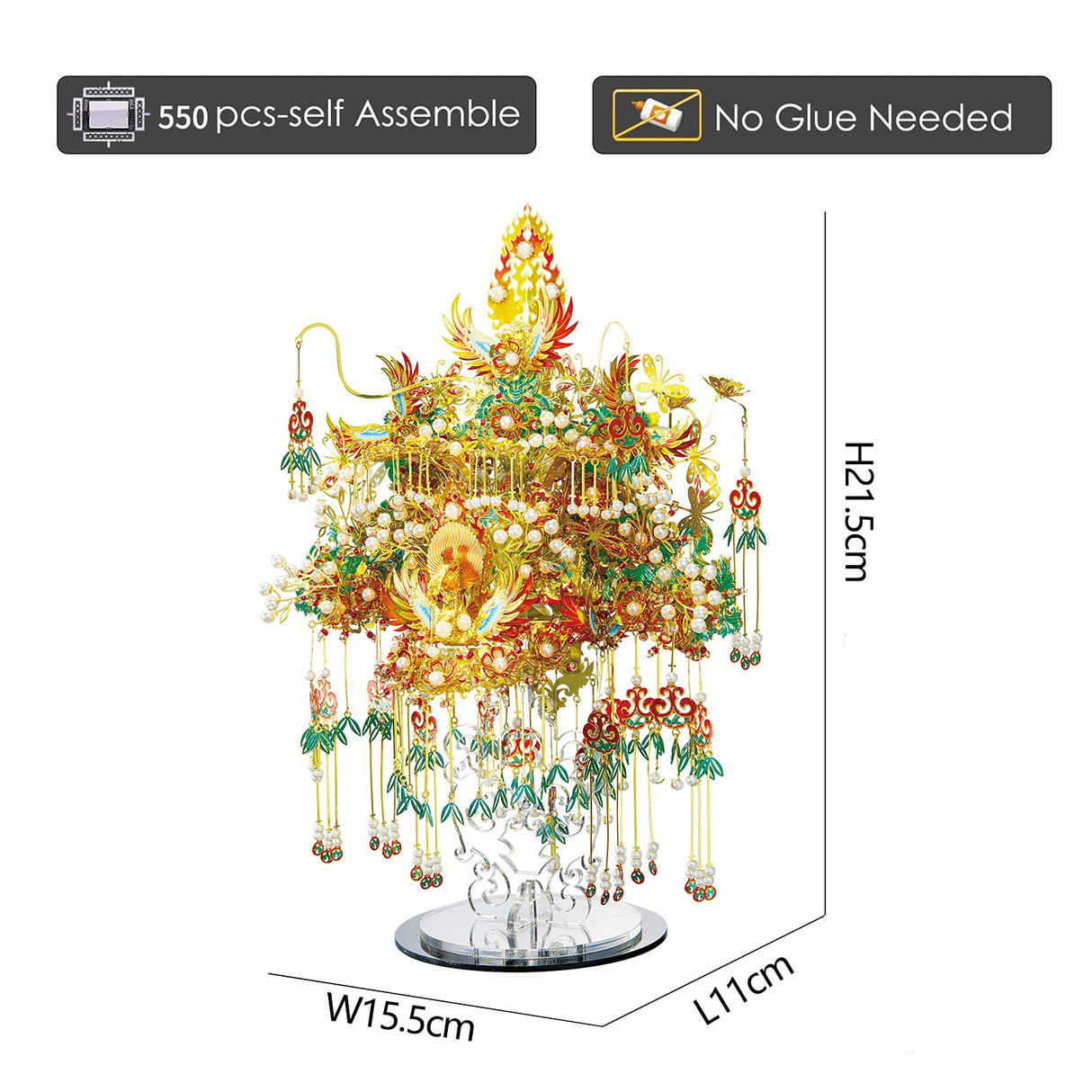 Piececool 3D Metal Asian Puzzles Model Kits- Garuda Coronet Metal Building Kit for Adults, Brain Teaser Puzzle DIY Handcraft Model Kits, Fidget Toys Gifts for Teens Man Woman Family- 522 Pcs Piececool