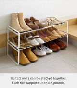Yamazaki Home Adjustable Shoe Rack - Spacesaving Storage Solution Steel One Size White YAMAZAKI