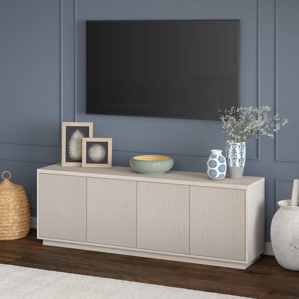 Henn&Hart Hanson TV Stand, 70" Wide, Alder White Henn&Hart