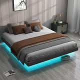 RVONOW King Size Floating Bed Frame with LED Lights and Under Bed Storage - Metal Platform Design, Noise-Free Assembly RVONOW
