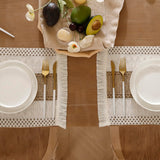 Tosleo Boho Placemats Set of 4 Macrame Table Decor with Fringe Farmhouse Woven Placemats in Natural Burlap for Kitchen and Dining Table Centerpiece Home Decorations,Khaki Tosleo