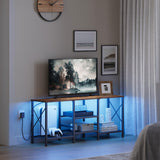 JARHETUN TV Stand with LED Lights for 55 Inch TV, Entertainment Center with 3-Tier Open Shelves, TV Console Table for Living Room, Bedroom, Black JARHETUN