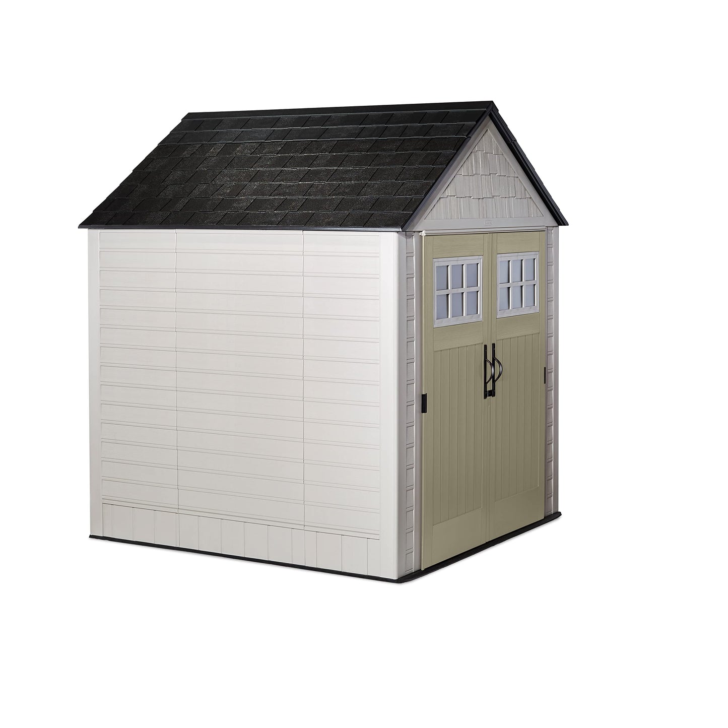 Rubbermaid Resin Outdoor Storage Shed With Floor (7 x 7 Ft), Weather Resistant, Beige/Brown, Organization for Home/Backyard/Garden Tools/Lawn Mower/Bike Storage/Pool Supplies - WoodArtSupply