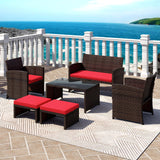 Tangkula 6 Pieces Patio Furniture Set, Outdoor Sectional Conversation PE Rattan Sofa Set with 1 Loveseat, 1 Coffee Table, 2 Armchairs and 2 Ottomans for Garden, Deck, Backyard and Poolside (Red) Tangkula