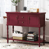 ARTPOWER Console Table with 2 Door, Open Storage Shelf and Retro Entryway Table with 2 Drawers Cabinets, Accent Table, Behind Couch Table for Living Room, Foyer and Hallway, Red ARTPOWER