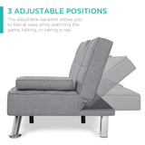 Best Choice Products Linen Modern Folding Futon, Reclining Sofa Bed for Apartment, Dorm w/Removable Armrests, 2 Cupholders - Gray Best Choice Products