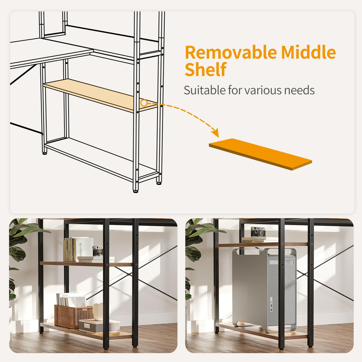 CubiCubi Computer Corner Desk with Storage Shelves, 47 Inch Reversible L Shaped Desk with Bookshelf, Home Office Writing Desk with Hooks, Small L Study Table, Rustic Brown CubiCubi