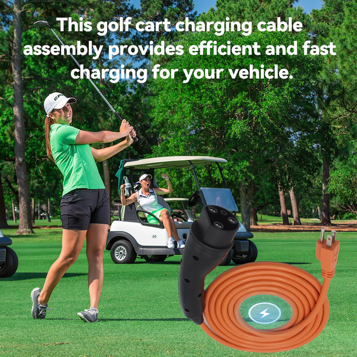 Golf Cart Charger Power Cord, Fits for Evolution ICON EV Golf Carts, 120V 3 Pin Charge Cable Assembly Replace 2.04.0620 QEWHDJQ