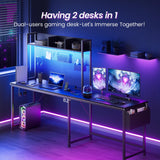 DOMICON Gaming Desk Computer Desk with Storage, L Shaped Desk with Power Outlet & LED Strip, Office Desk with Pegboard, Corner deck for Home Office Black DOMICON
