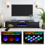 AMERLIFE 110" Large Fireplace TV Stand Set with 36" Electric Fireplace, Includes 70" 2-Tier Fireplace TV Stand, 2 x End Tables, Modern High Gloss TV Console with LED Light for Living Room, Black AMERLIFE