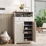 Maupvit 5-Tier Shoe Cabinet with Doors, Farmhouse Storage Cabinet with 2 Drawers & Adjustable Shelves, Shoe Cabinet Storage for Entryway,Wood Shoe Rack Organizer Cabinet for Living Room Foyer Hallway Maupvit