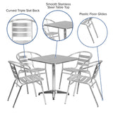 Flash Furniture Aluminum 5-Piece Patio Dining Set with Square Table and 4 Slat Back Chairs, Indoor/Outdoor Bistro Table and Chairs Set, Silver Flash Furniture