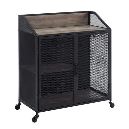 Walker Edison Malcomb Urban Industrial Metal Mesh Double Door Rolling Bar Cabinet, 33 Inch, Grey - WoodArtSupply