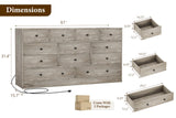GarveeHome 12 Drawer Dresser for Bedroom, 61 Inch Wood Dresser with Power Outlet, Wide Chest of Drawers for Living Room, Hallway, Tall Dressers with Smooth Metal Rail, Large Storage, Antique Oak Garveehome