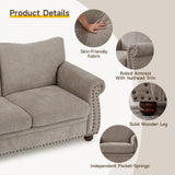 ONBRILL Nailhead Sofa, 66 Inch Small Couch with Rolled Arms, Chenille Fabric Loveseat w/Springs Seat Cushion, Vintage Curved Back, Turned Wood Legs, Comfy Couch for Living Room, Farmhouse, Beige ONBRILL