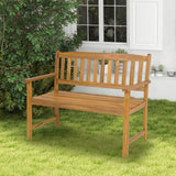 HAPPYGRILL Ergonomic Acacia Wood Loveseat Bench for 2 - All-Weather Patio Seating HAPPYGRILL