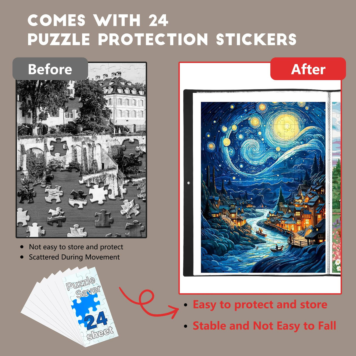 KOSTBAR Puzzle Storage Folder for 1000-Pieces with 24 Puzzle Saver Sheets, Puzzle Frame Accessories for Puzzle Organizers and Storage, Dustproof Puzzle Keeper, Gift for Puzzle Lovers KOSTBAR